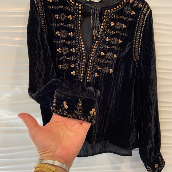 NWT Zara luxury minimalist bohemian embroidered velvet blouse/top - Picture 9 of 14